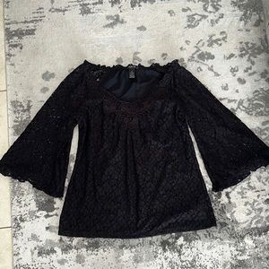 Style & Co Black long sleeve lace flutter long sleeve blouse